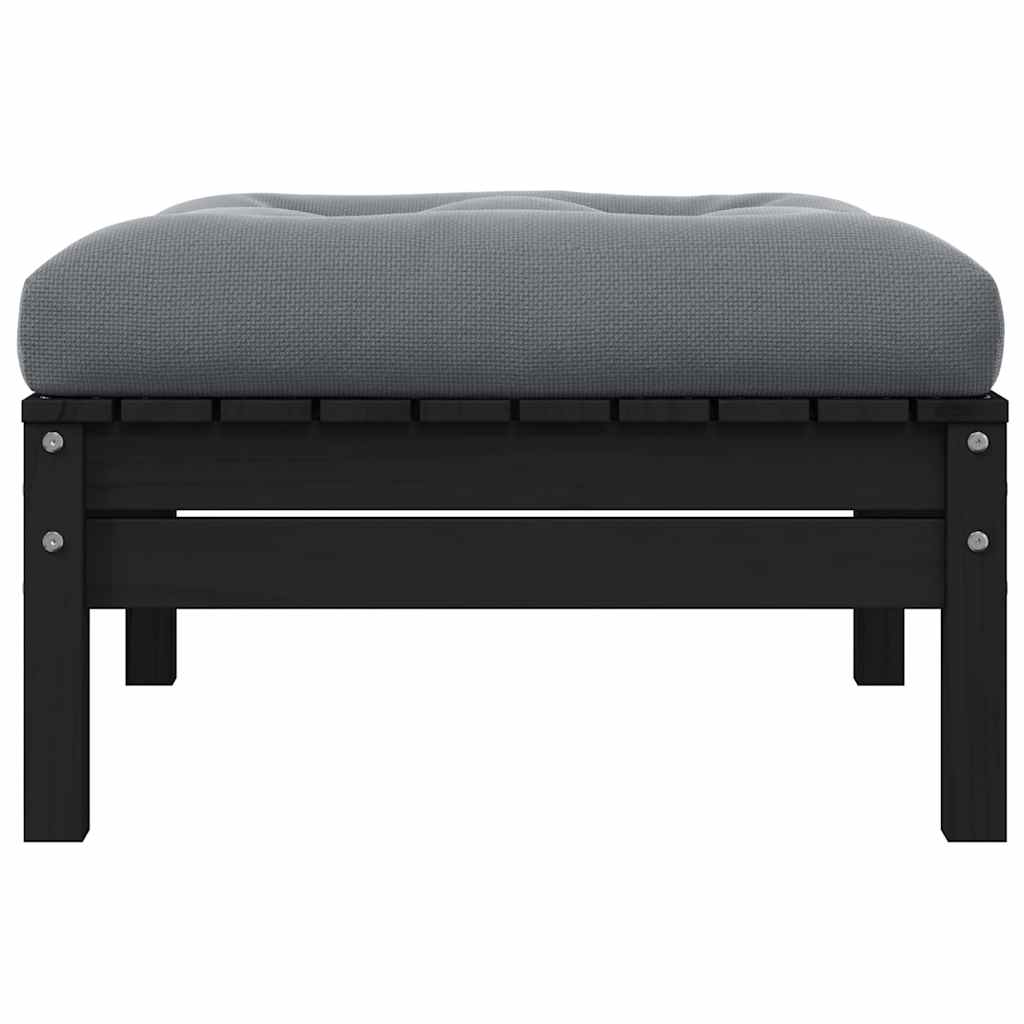 2 Seater Garden Sofa with Cushions in Black Solid Pine Wood