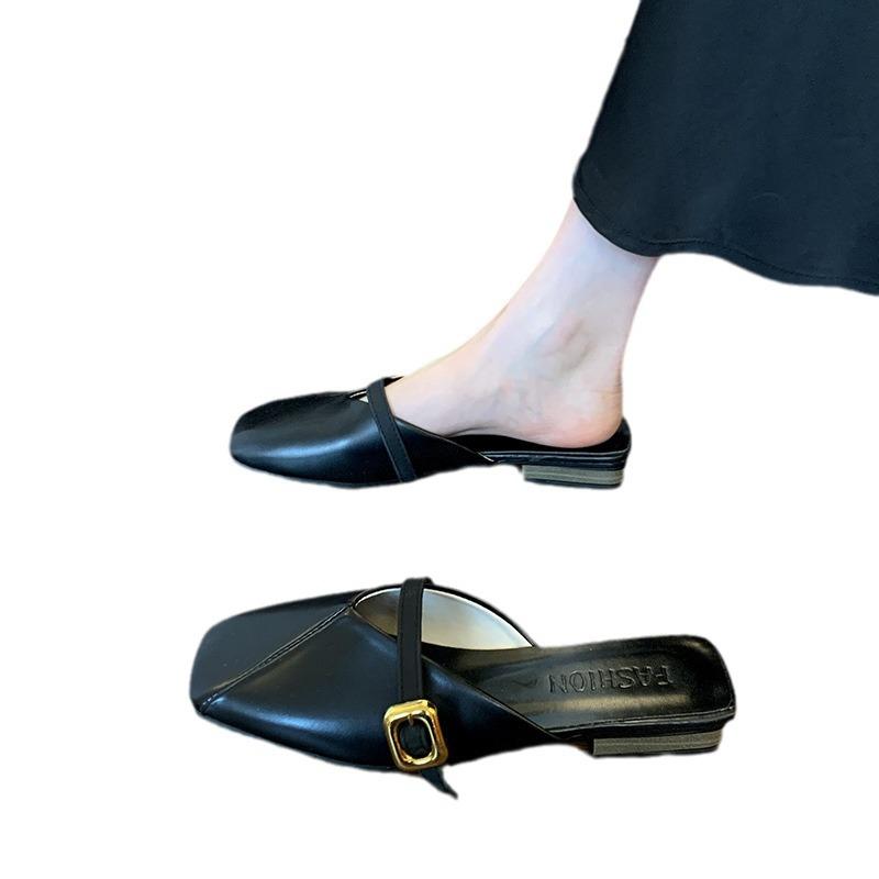 Сумка с плоским дном, голова, полушлепанцы, женская летняя обувь, новые ленивые французские туфли Мюли на одной педали, женские крутые шлепанцы