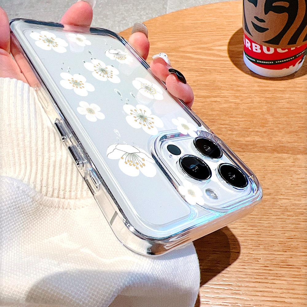 Белые Цветы с Блеском Росы Чехол для Телефона для IPhone 14 15 16 13 12 11 17 Pro Max 12 13 Mini Мягкий Чехол