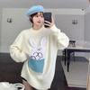 Long Eared Rabbit O Neck Cute Knitted Sweater Loose Long Sleeve Pullover 2023 Mid Length Pullover Versatile Sweater Women Top