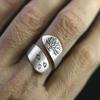 Vintage 925 Silver Drawing Craft Three Leaves Tree Of Life Open Ring Gift Jewelry Ring Wholesale