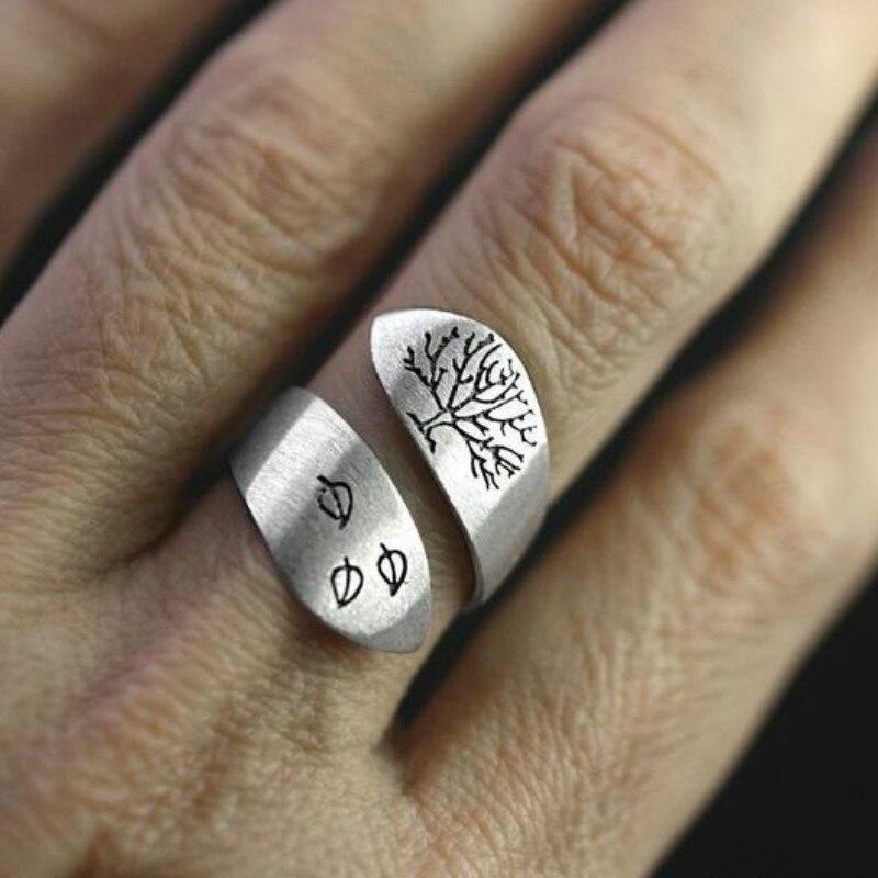 Vintage 925 Silver Drawing Craft Three Leaves Tree Of Life Open Ring Gift Jewelry Ring Wholesale