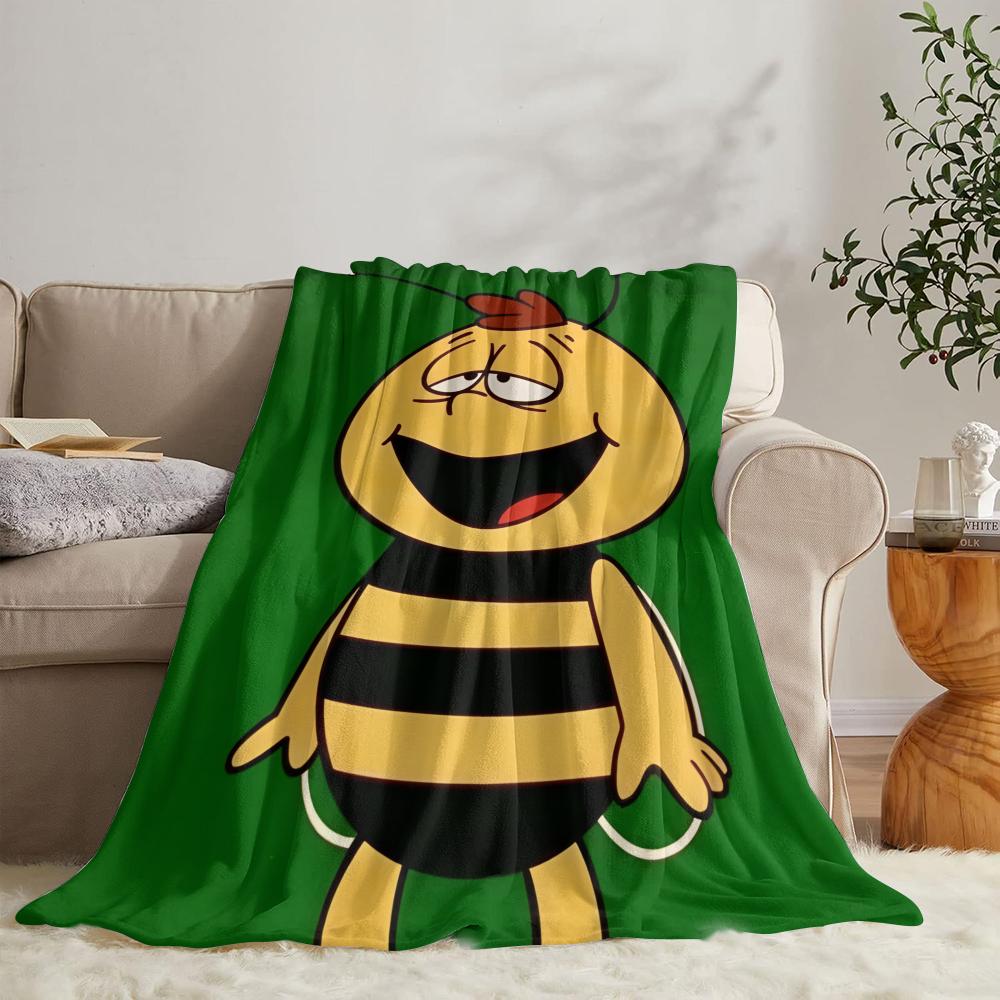 GUOYU Blanket MMaya The Bee With Flowers Throw Soft Flannel Throw Summer Blanket Lightweight Cozy Nap Blanket for Sofa Bed Travel