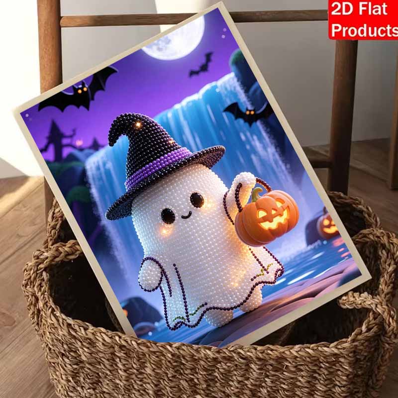 Halloween pearl painting handmade diy art cute white figure pumpkin moon waterfall pearl home decoration painting