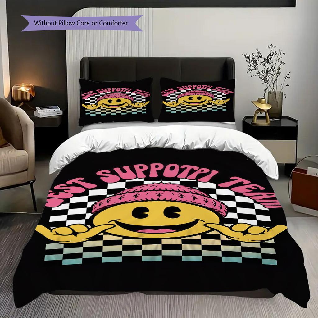Psychedelic Smiley Face Art Print Threepiece Set 1 Duvet Cover 2 Pillowcase Without Core Soft And Comfortable Bedding Set