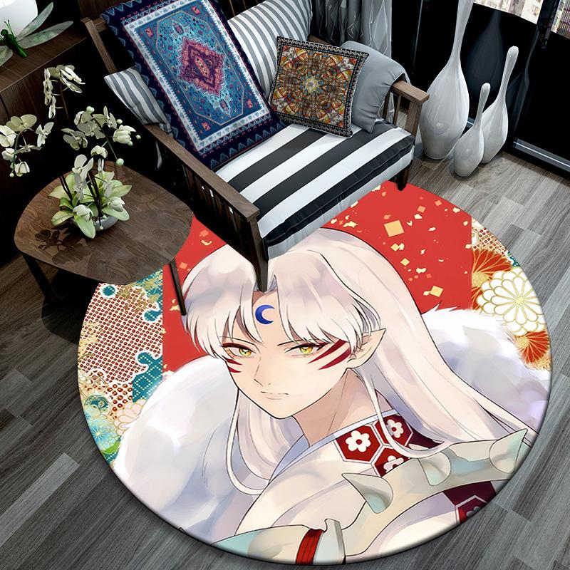 Inuyasha Round Area Rug,Carpet Rug for Living Room Bedroom Sofa Playroom Decor,Non-slip Floor Mat