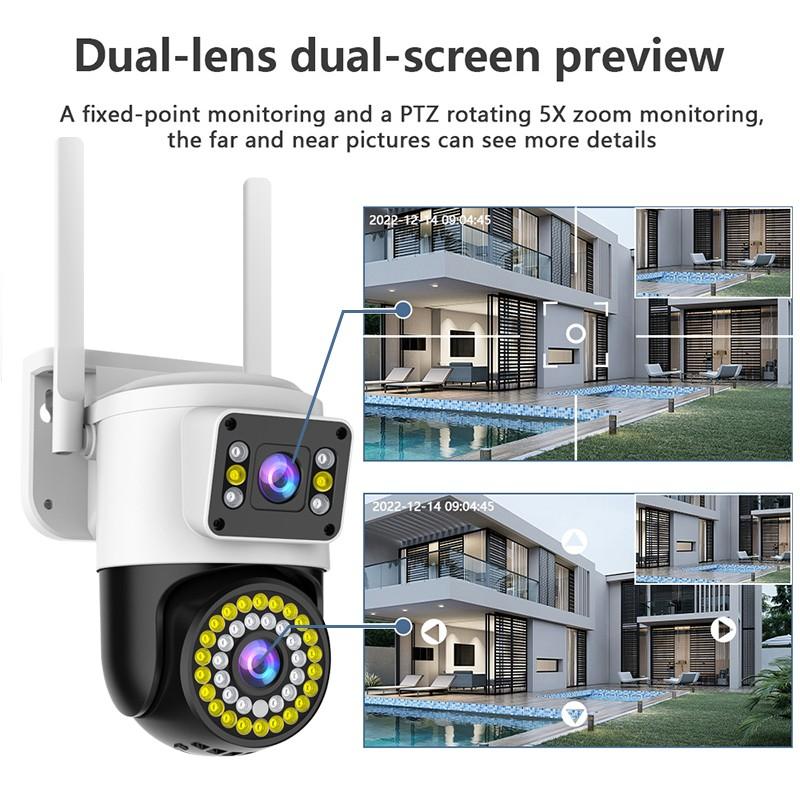 4MP 2K  IP WiFi Security Camera PTZ Dual Lens / Screen CCTV Outdoor Waterproof WiFi Surveillance Cameras Smart Home Security Camera