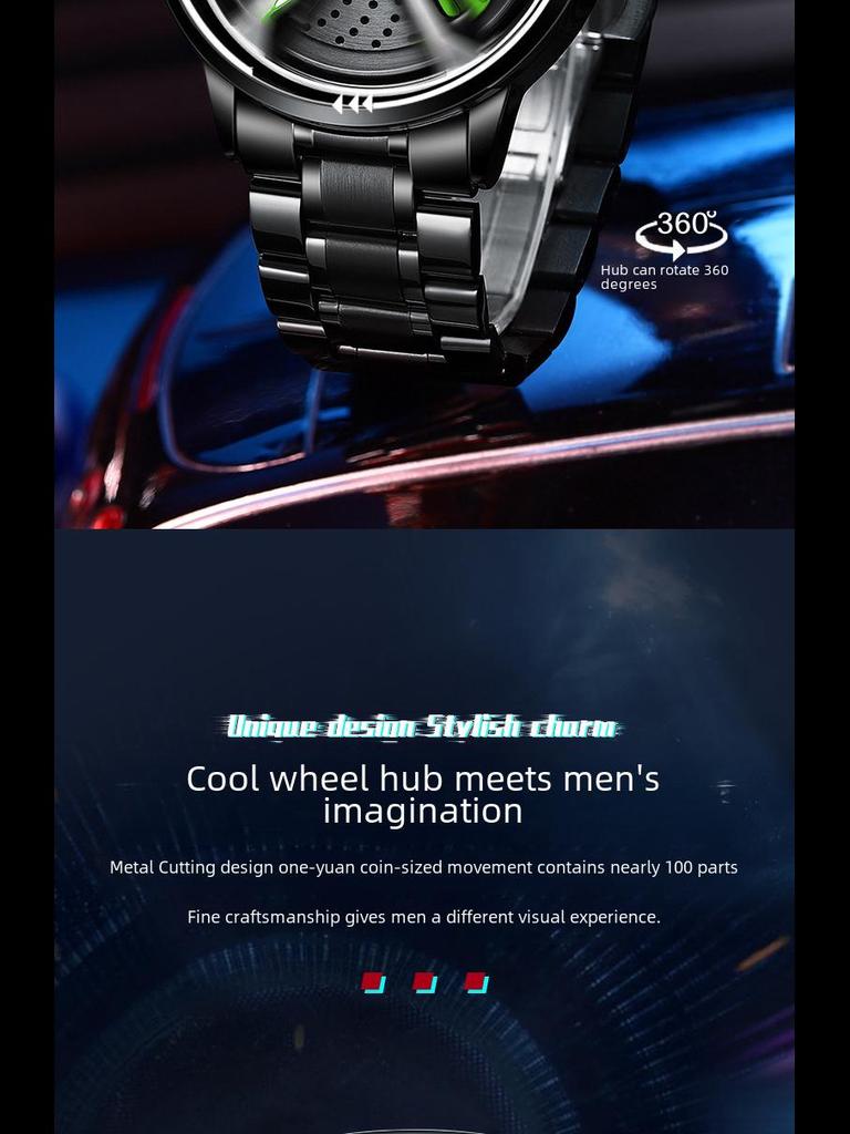 SVJ Мужские цельные часы RS7 с гидравлическим 3D-корпусом и полым кварцевым механизмом, вдохновленные колесом автомобиля