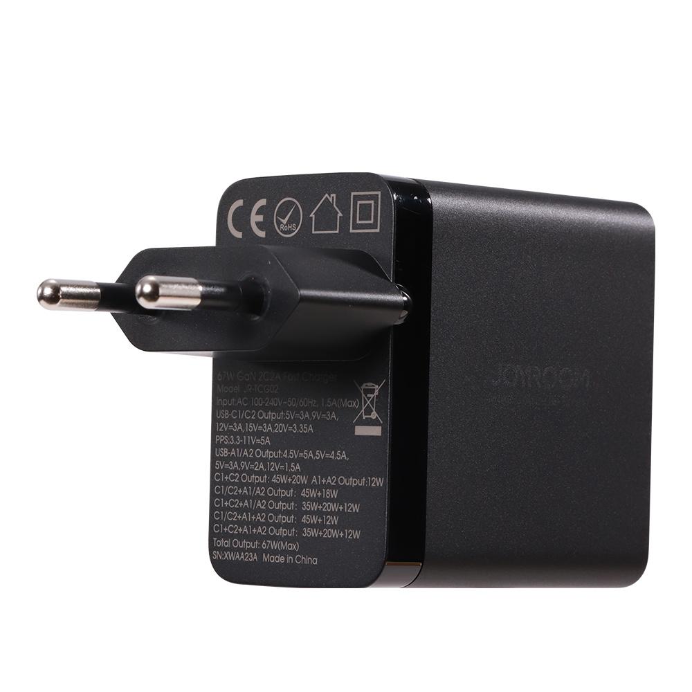 Joyroom 67W GaN Multi-Port Charger (2x USB, 2x USB-C) with 100W USB-C Cable - Black (Model TCG02)
