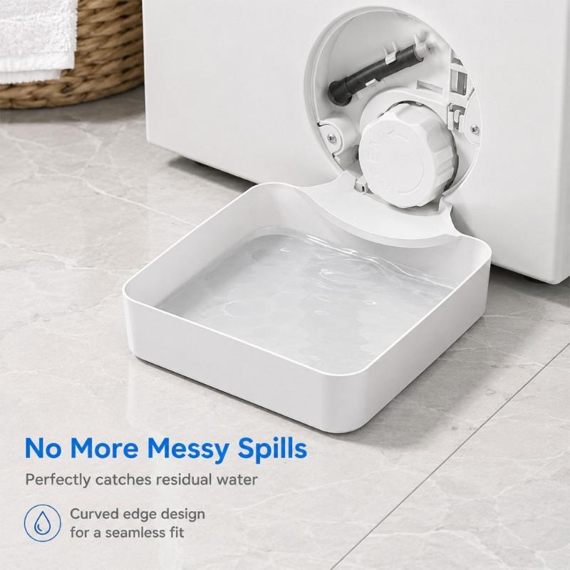 Washer Drain Pan Set with White Raised-Edge Tray and Drain Fittings for Household Laundry Room Water Control in Small Spaces