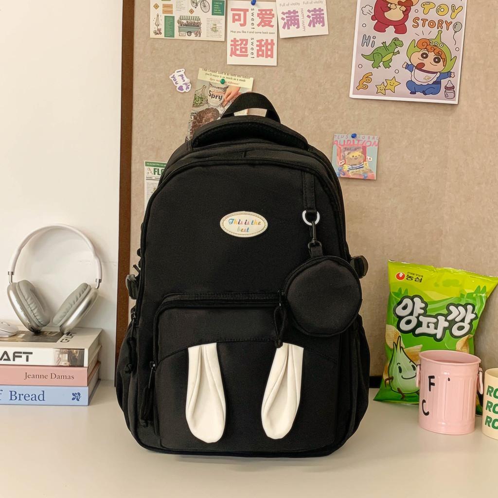 Blocking Color Large Capacity Backpack With Rabbit Ear Design And Print Letter