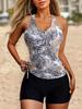 Women's Tropical Print Two-Piece Tankini Swimsuit: Conservative Slimming Design with Flat Leg Style