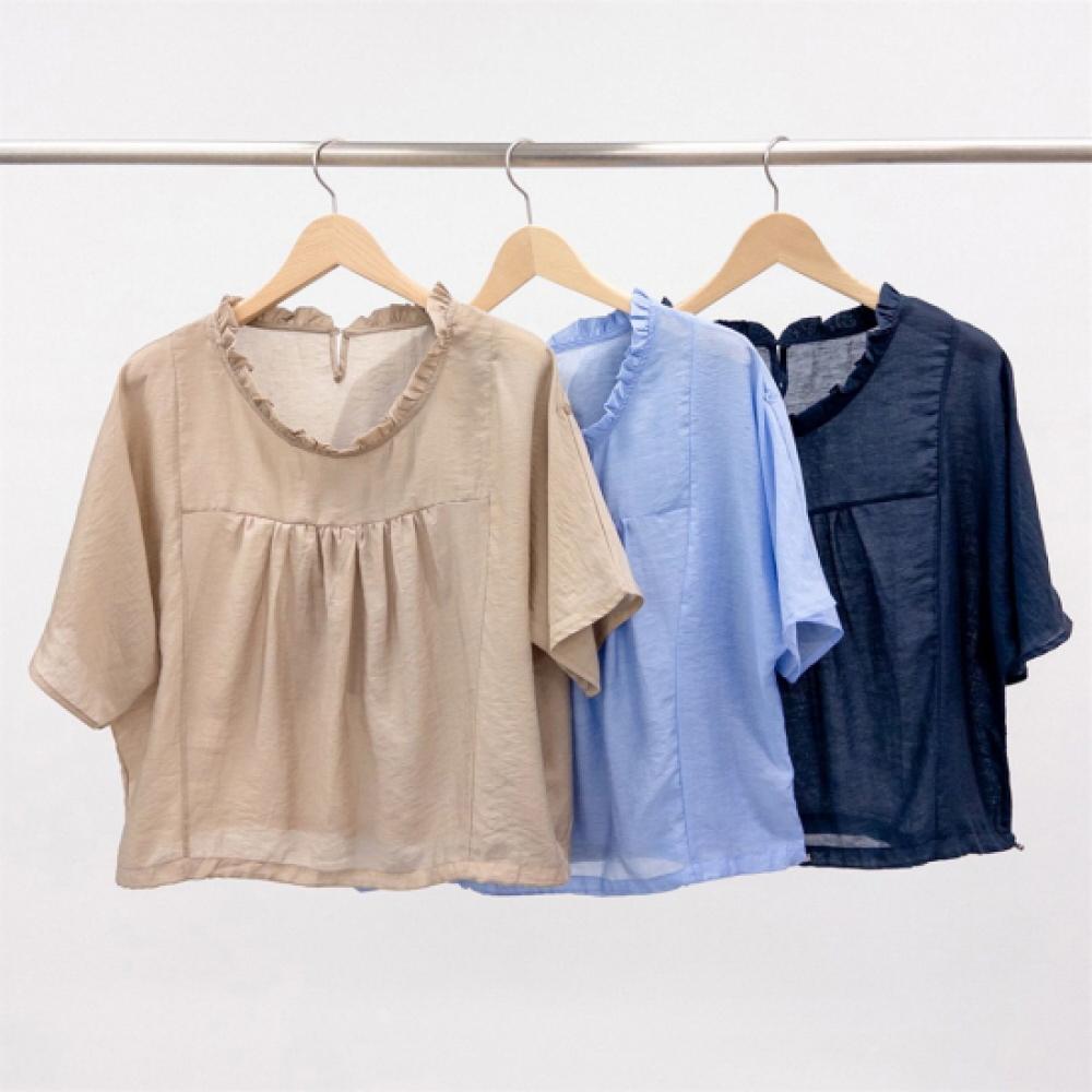 New ArrivalS Open Run Women S Frill deSign Summer Sheer blouSe Round Neck Shir 1