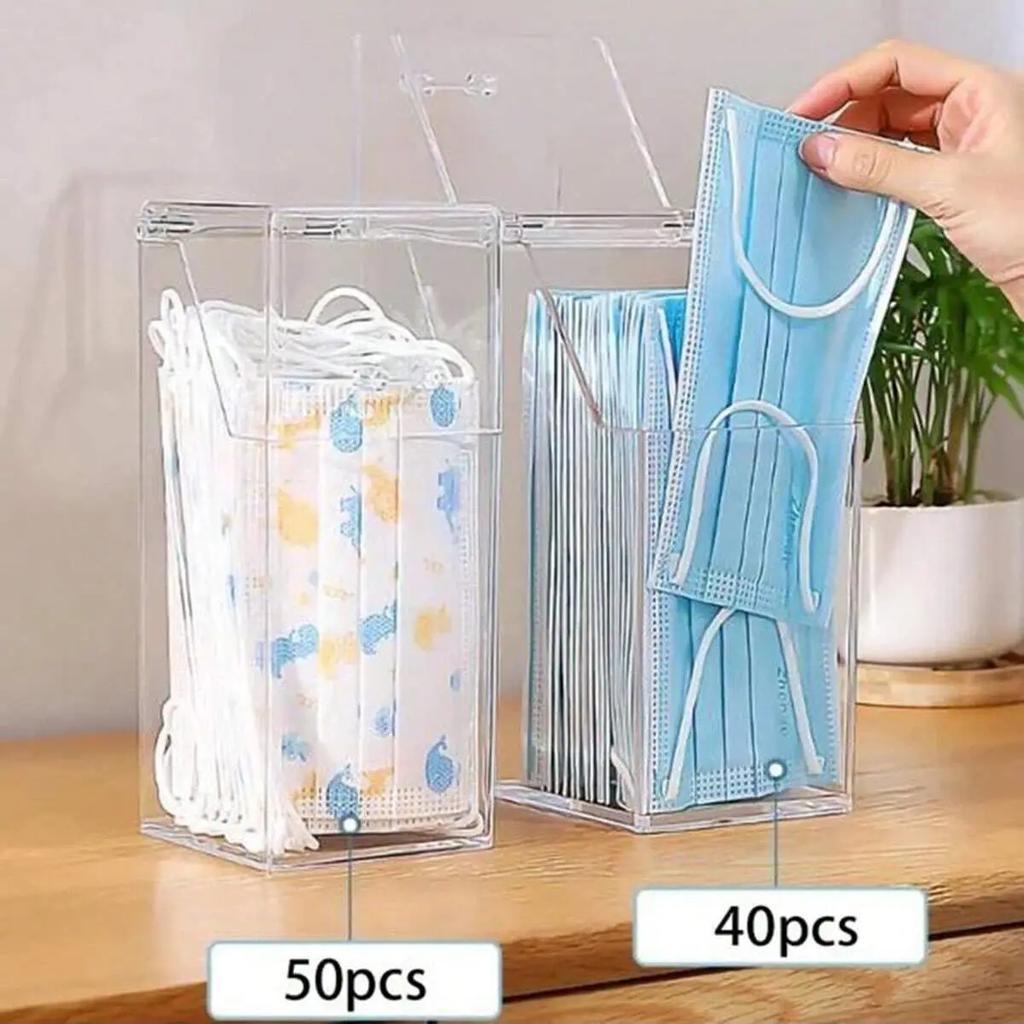 1/2pcs-Transparent Mask Storage Box with Cover Dust Mouth and Nose Cover Door Desk Entrance Mask Box