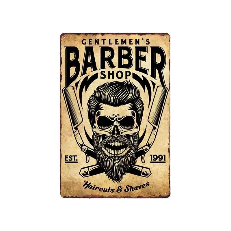 Hohappyme Vintage Barber Shop Metal Signs Barbershop Poster Bar Pub Retro Plaque Haircut and Shave Beard Iron Plates 20x30 Cm