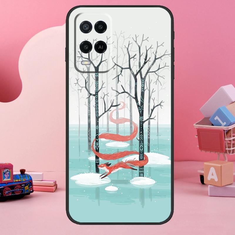 Зимний Чехол с Лисами для Oppo A18 A38 A58 A78 A98 A74 A54 A94 A80 A60 A40 A96 A76 A16 A15 A17 A57 A77 A5 Pro