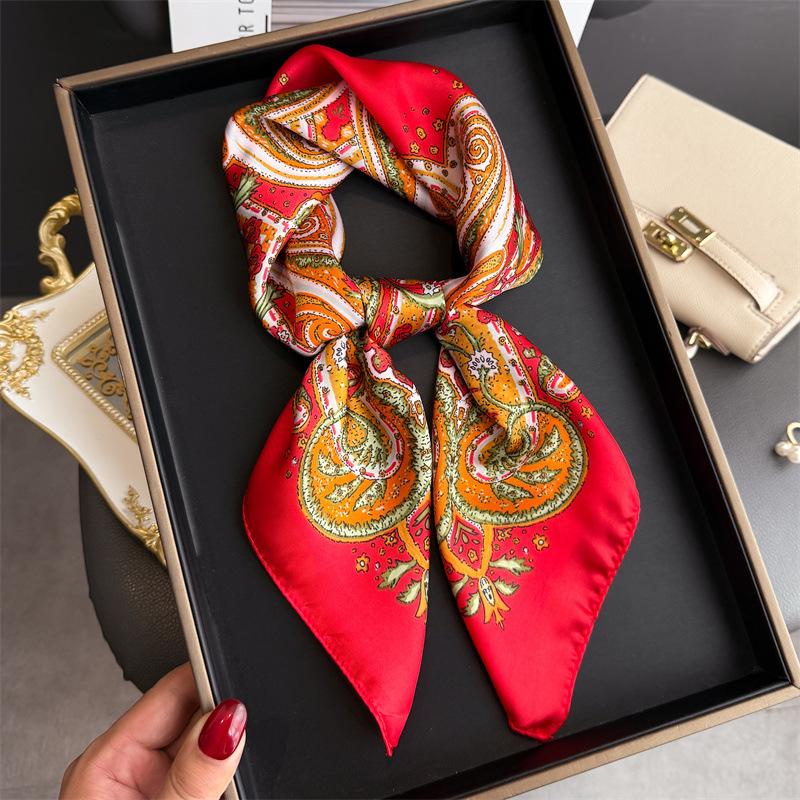 Vintage paisley printed silk scarf square scarf premium shawl sunscreen neck small square scarf headscarf women's scarf
