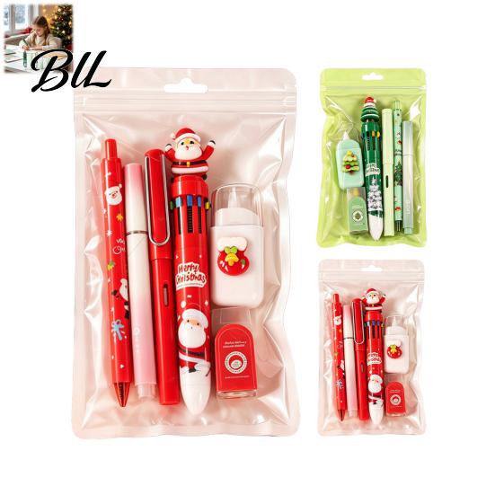 Christmas Stationery Sets for Kids 6PCS Set Students, Cute Patterns Print Holiday School Supplies Practical Supplies, Smooth Writing Tools Classroom