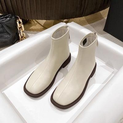 Один пинок корейской героини, новые ботильоны на плоской подошве с молнией сзади, ботинки, женские французские ботильоны молочного цвета, женщины