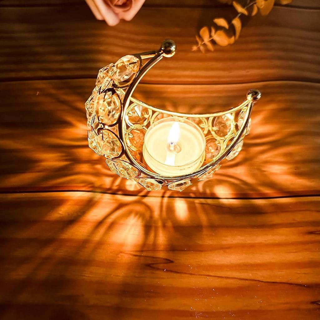Moon Tea Light Crystal Candle Holder,Return Gifts for Pooja, Metal Lanterns, Handicraft Items for Home Decor