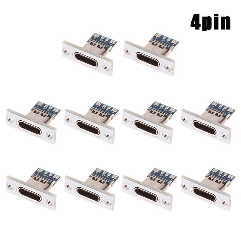 10Pcs Usb 3.1 Type C Socket Fixing Plate Type-C Usb Jack 3.1 Type-C 2Pin 4Pin Female Connector Jack Charging Port