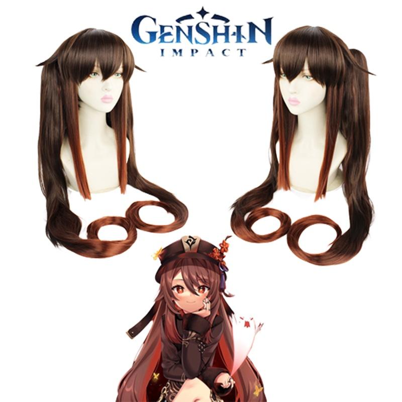Парик Косплей Ху Тао из Genshin Impact с натуральной кожей головы для взрослых и детей Хэллоуин Карнавал Comic Con Реквизит