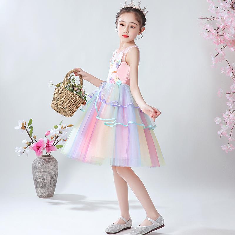 Детское платье, новое платье для девочек, свадебное платье принцессы для выступлений, детская одежда с единорогом