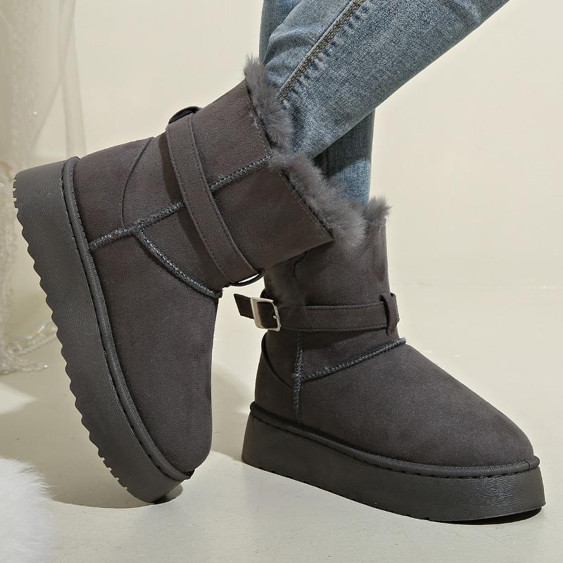 Fashion Platform Cotton Boots Winter New Round Toe Suede Woollen Thickened Anti-slip Wear-resistant Short Cylinder Snow Boots