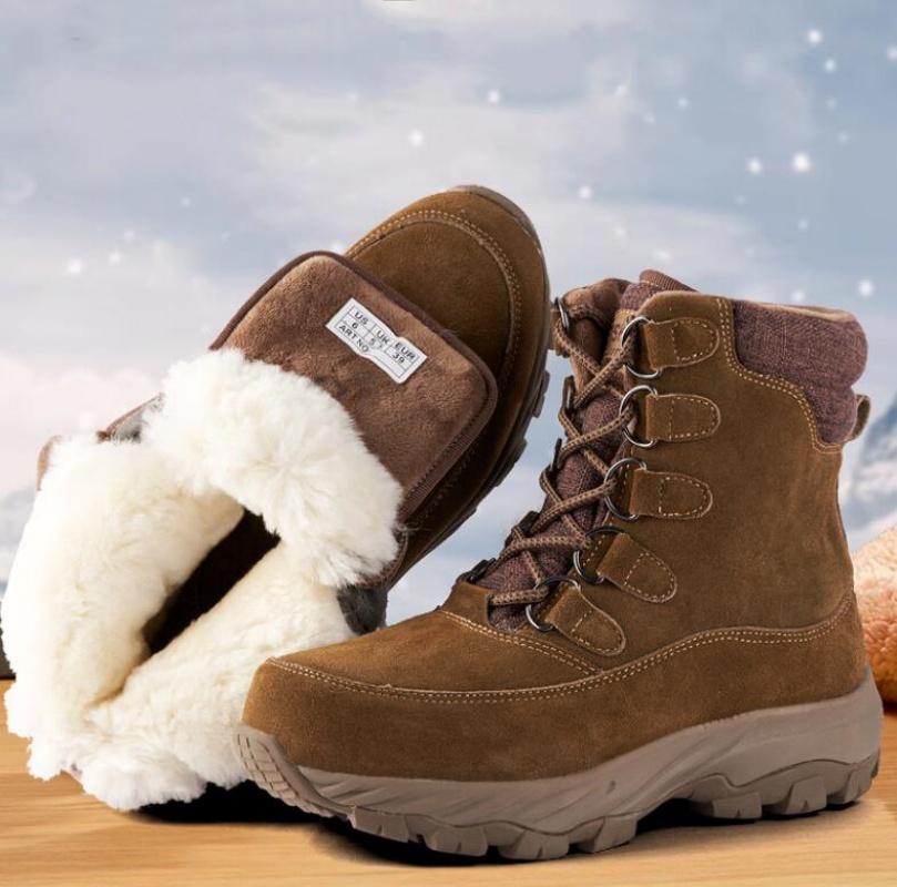 Men Winter Snow Boots For Waterproof Genuine Leather Wool Sneakers Super Warm Men's Boots Outdoor Male Hiking Boots Work Shoes