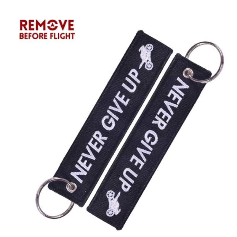 Remove Before Flight Keychain Never Give Up Letter Motor Key Rings Fashion Jewelry