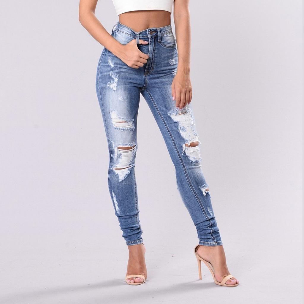 Women Fashion  Jeans Fix Sexy Print Ripped Jeans Plus Size Trousers