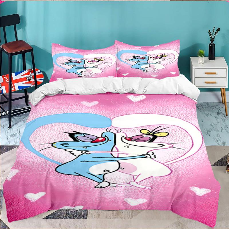 3PCS Oggy Bedding Set,Including 1pc Duvet Cover And 2pcs Pillowcases Perfect for Bedroom, Dormitory, Large size Fan Christmas gift