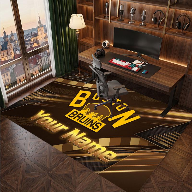 Boston Bruins Personalized Crystal Velvet Carpet, Customized Name Text Soft Anti‑Slip Rug for Living Room Bedroom