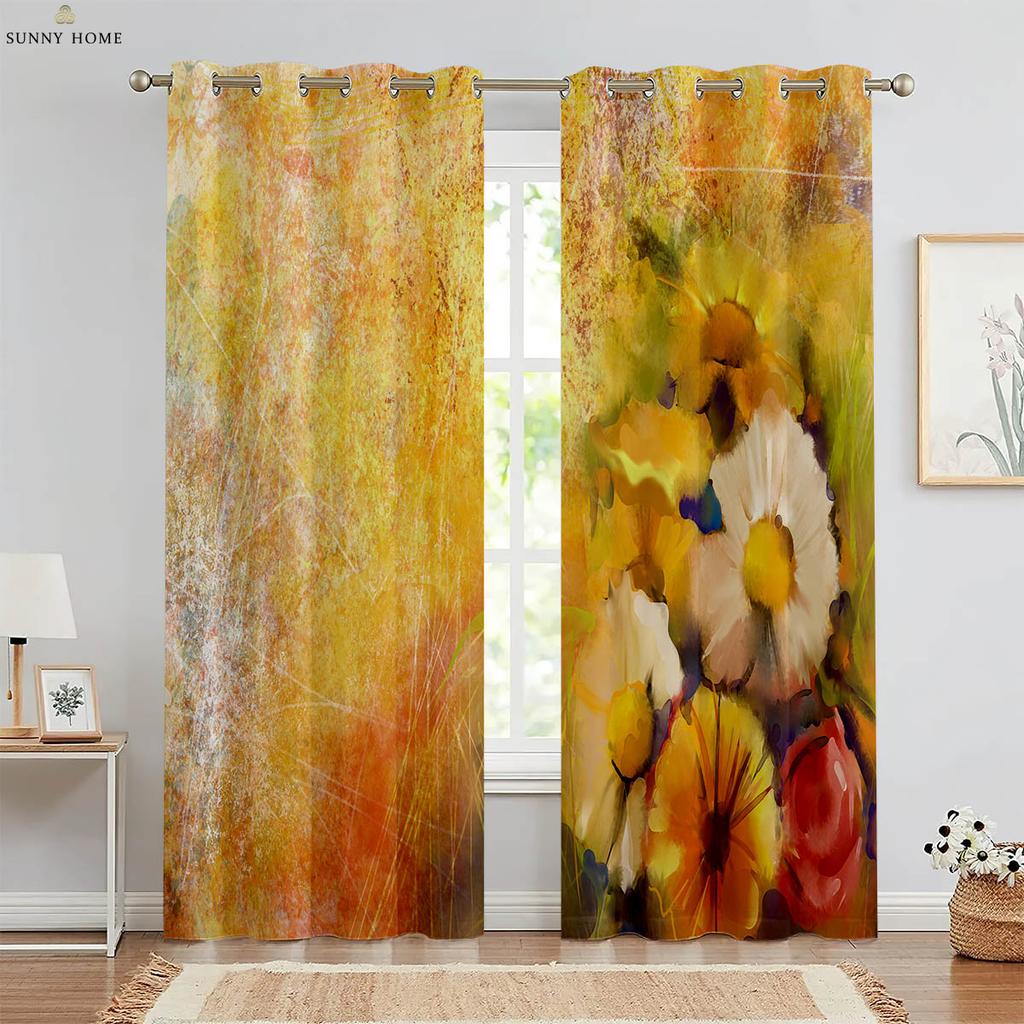 Шторы с акварельным цветочным принтом в пасторальном стиле из полиэфирного волокна, пригодные для машинной стирки, для спальни, гостиной, декоративные шторы, 2 шт.