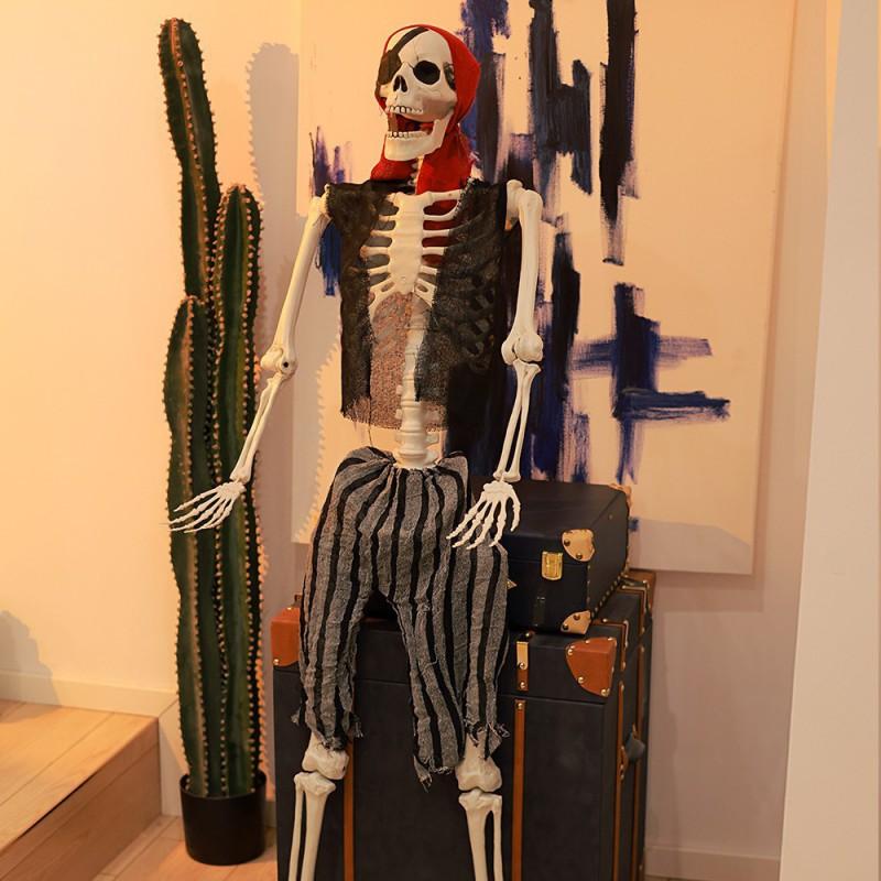 Halloween Decor Skeleton Pirate Prop With Lights Sound Haunted House Escape Room Horror Display