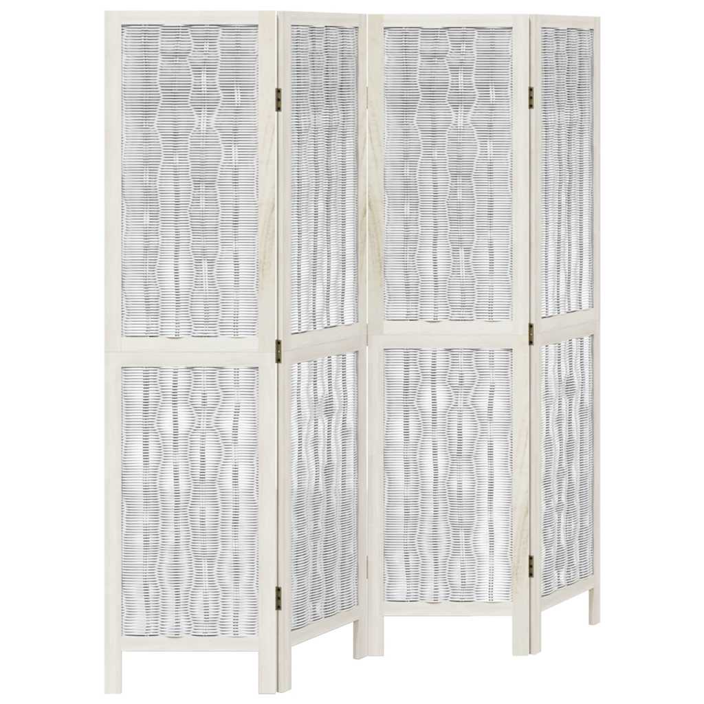 4 Piece Room Divider White Solid Paulownia Wood