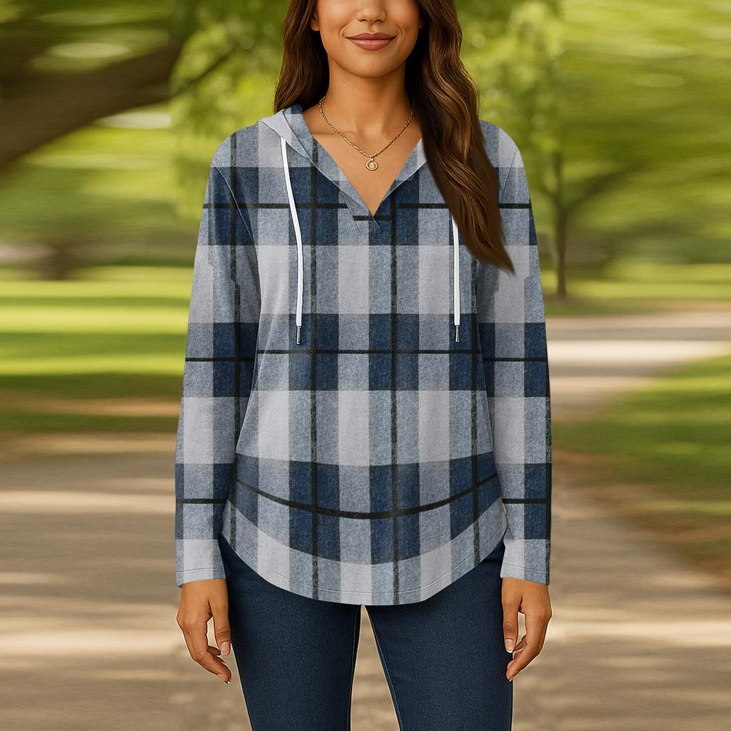 Женские модные толстовки с капюшоном V-образным вырезом с длинным рукавом и цветочным принтом на шнурке, повседневные свободные пуловеры