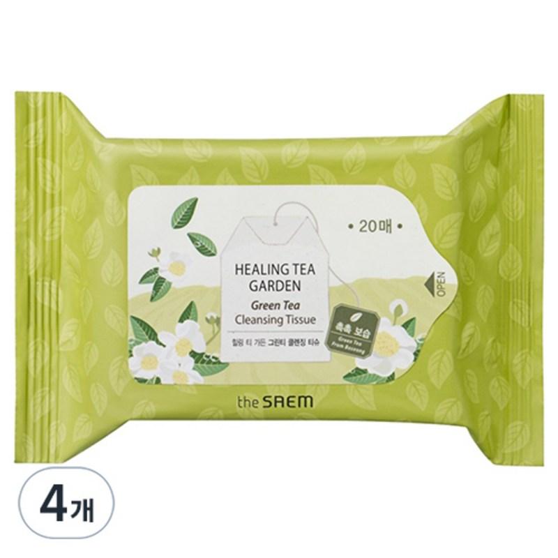 The Saem Healing Tea Garden Green Tea Cleansing Tissues, 20 wipes, 4 pcs