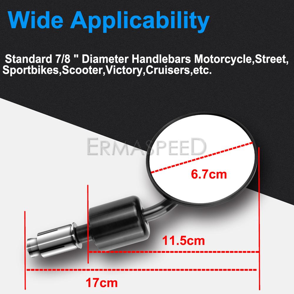 1 Pair Round Motorcycle Bar End Mirrors 22mm 7/8 inch Handlebar Mirror Universal Rear View Mirror For Street Bike Scooter