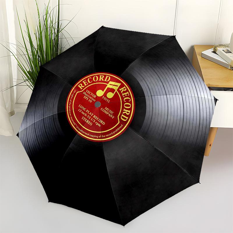 Vinyl Record, Music Company themed Eight rib Automatic Folding Umbrella Is Suitable for Both Men and Women, Making It A Perfect Christmas an