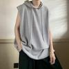 Мужская летняя футболка, жилет, свободный однотонный пуловер с капюшоном и шнурком средней длины, повседневный дышащий мужской топ без рукавов