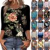 Women's Fashion Casual Round Neck 3/4 Sleeve Loose Printed T-Shirt Ladies Top
