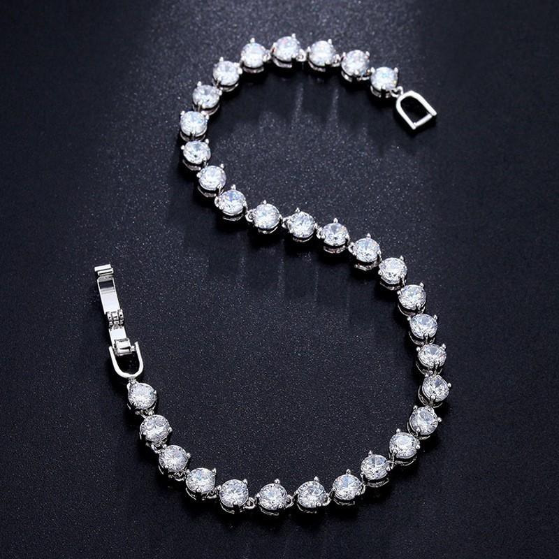 SOGRIA Factory Copper Tennis Bracelet 4mm Cubic Zirconia Silver Plated Prong Set Secure Bracelet Clasp Adjustable Length