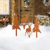 4Pcs/Set Christmas Tree Garden Stake Weather-proof Heavy Duty Outdoor Patio Yard Lawn Metal Elk Silhouette Sign Spike Stick Decoration Ornament