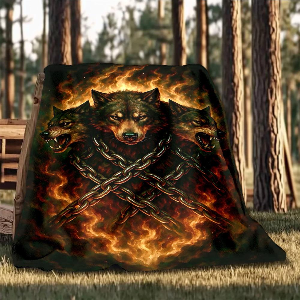 1pc Wolf Pack Chains Throw Blanket Polyester Fiber, Lightweight Flannel, Soft & Warm, All Season Use for Outdoor, Camping Digital Print