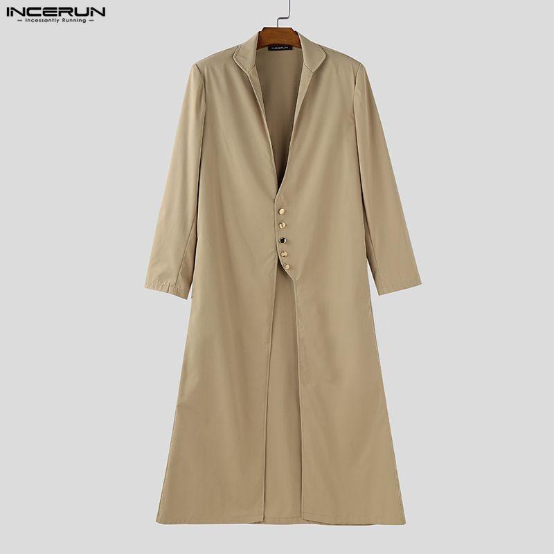 INCERUN Мужские длинные кардиганы-туники с отложным воротником, длинным рукавом, пуговицами и высокими разрезами