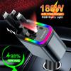 Автомобильное зарядное устройство 5 в 1 с выдвижным кабелем 180 Вт, RGB-подсветка «Звездное небо» для протоколов PD/QC3.0/SCP/VOOC/FlashCharge/AFC/FlashCharge для телефона