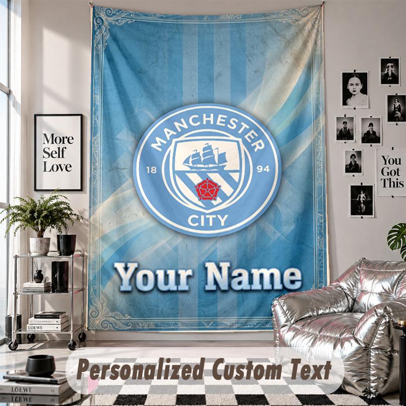 Custom Tapestry Wall Hanging, Manchester City Personalized Name Text Home Wall Decor