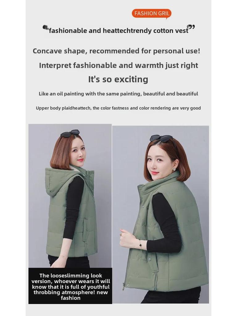 Женский хлопковый жилет с флисовой подкладкой, укороченного стиля для осени/зимы 2024, идеально подходит для мам среднего возраста и миниатюрных фигур
