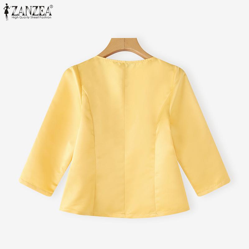 ZANZEA Women Casual Square Collar Summer 3/4 Sleeve Slim Blouse
